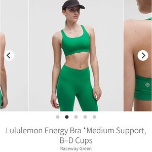 NEW with tags! Lululemon Energy Bra *Medium Support, B–D Cups Raceway Green
